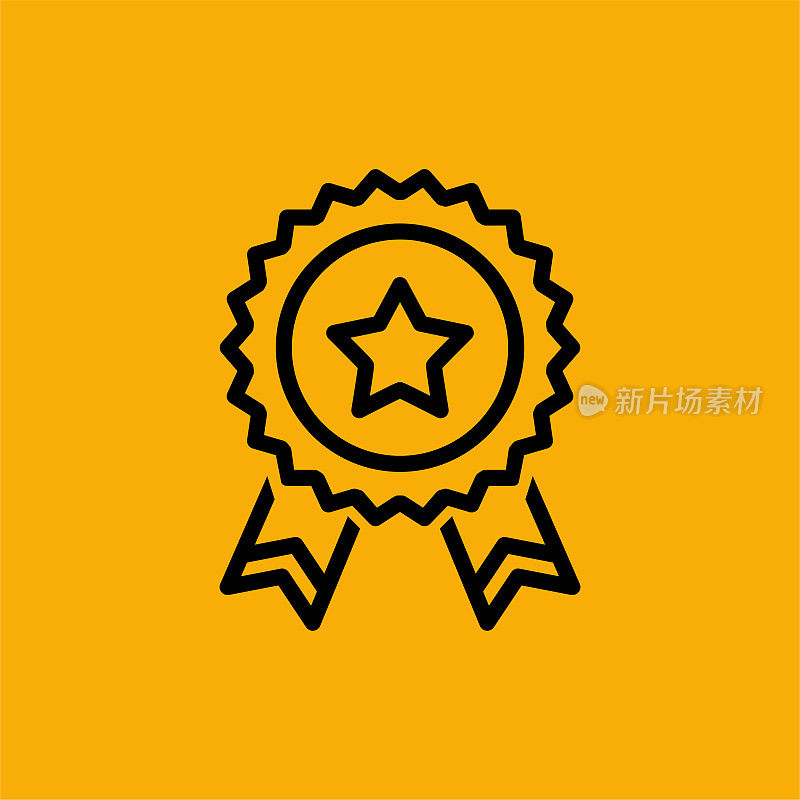 奖章，奖项和质量图标在黄色背景。