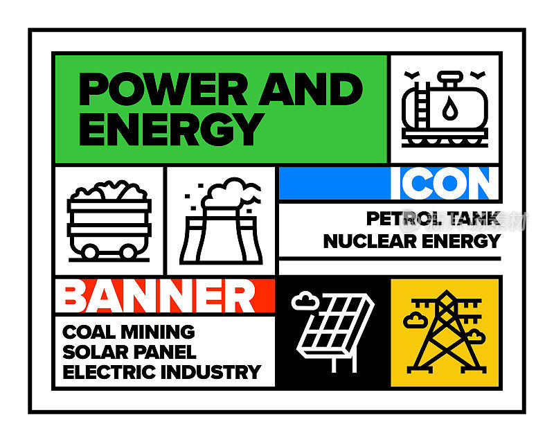 电力和能源线图标集和横幅设计
