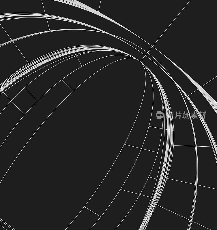 摘要黑白椭圆运动线条结构几何技术图案背景