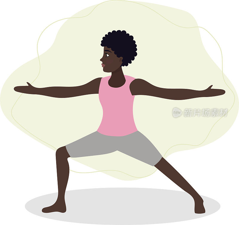 女人在做瑜伽。平面漫画风格的插图，健康生活方式，运动，锻炼的概念插图。