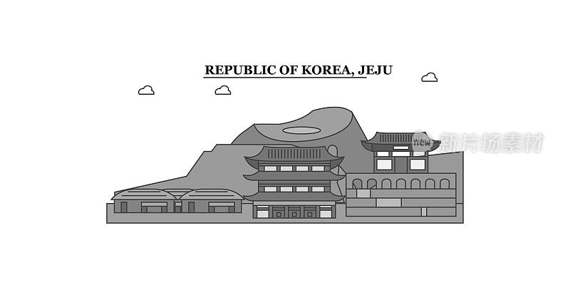 韩国济州岛城市天际线孤立矢量插图，图标