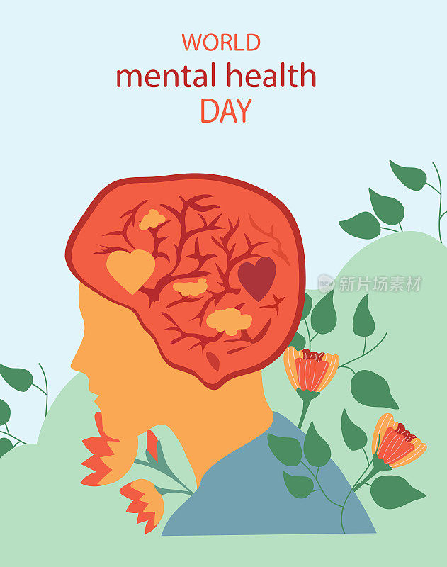 世界精神卫生日是整体福祉的重要组成部分。精神疾病会对情绪、思想、行为和人际关系产生重大影响。向量。