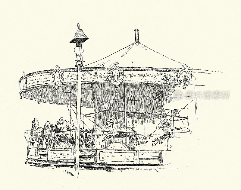 游乐场里的旋转木马或旋转木马，维多利亚时代的法国，19世纪，朱尔斯·卡尼尔