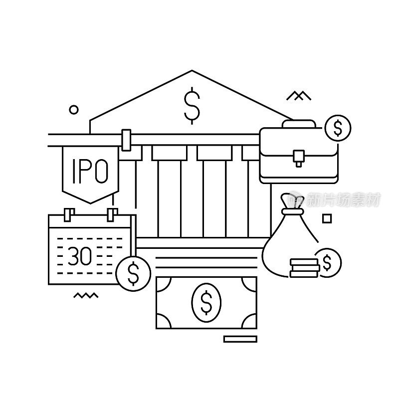 矢量集插图银行和金融概念。线条艺术风格的背景设计，网页，横幅，海报，印刷品等。矢量插图。