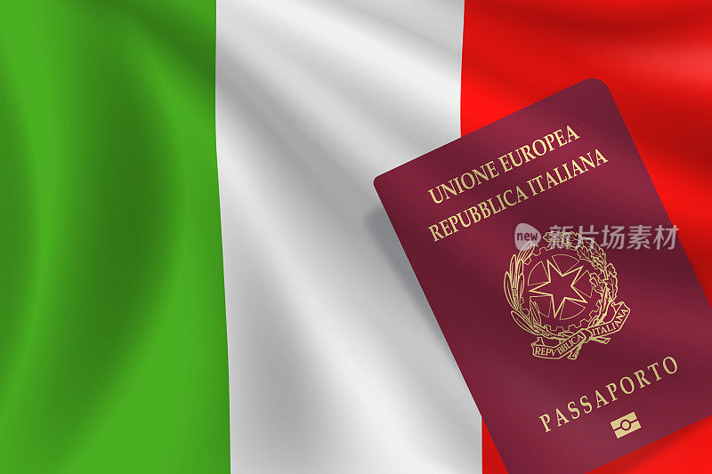 护照和意大利国旗。国民身份证和国旗。矢量图