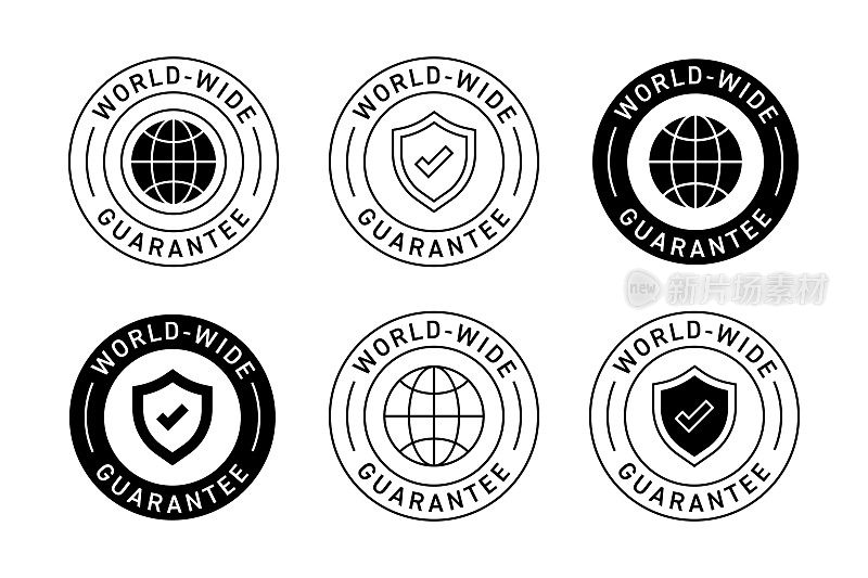 世界范围的保证徽章标签矢量插图。购物，客户，电子商务。