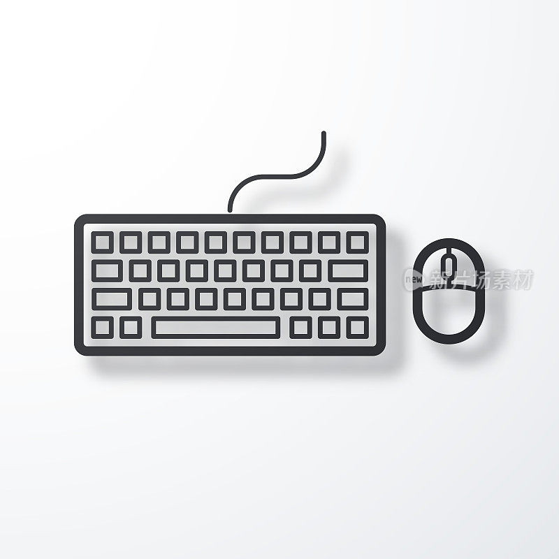 键盘和鼠标。线图标与阴影在白色背景