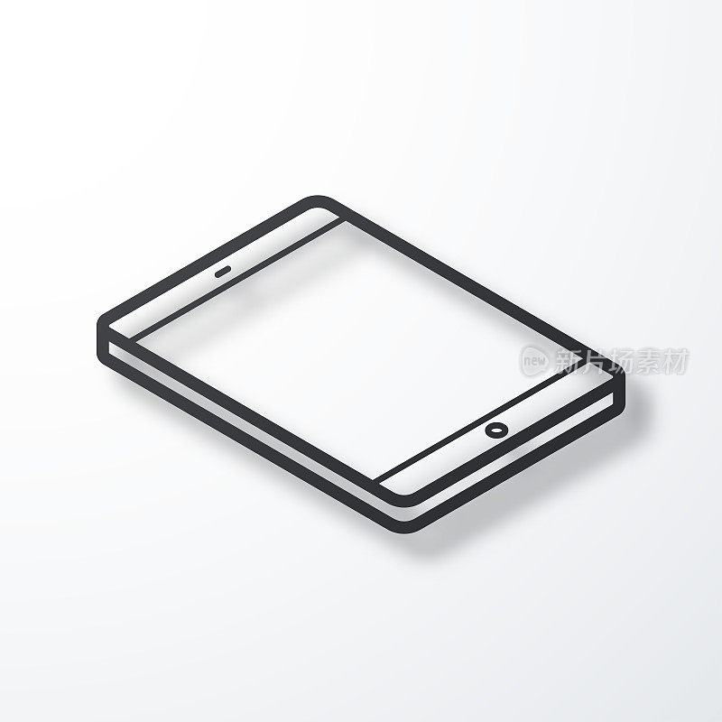等距平板电脑-平面位置。线图标与阴影在白色背景