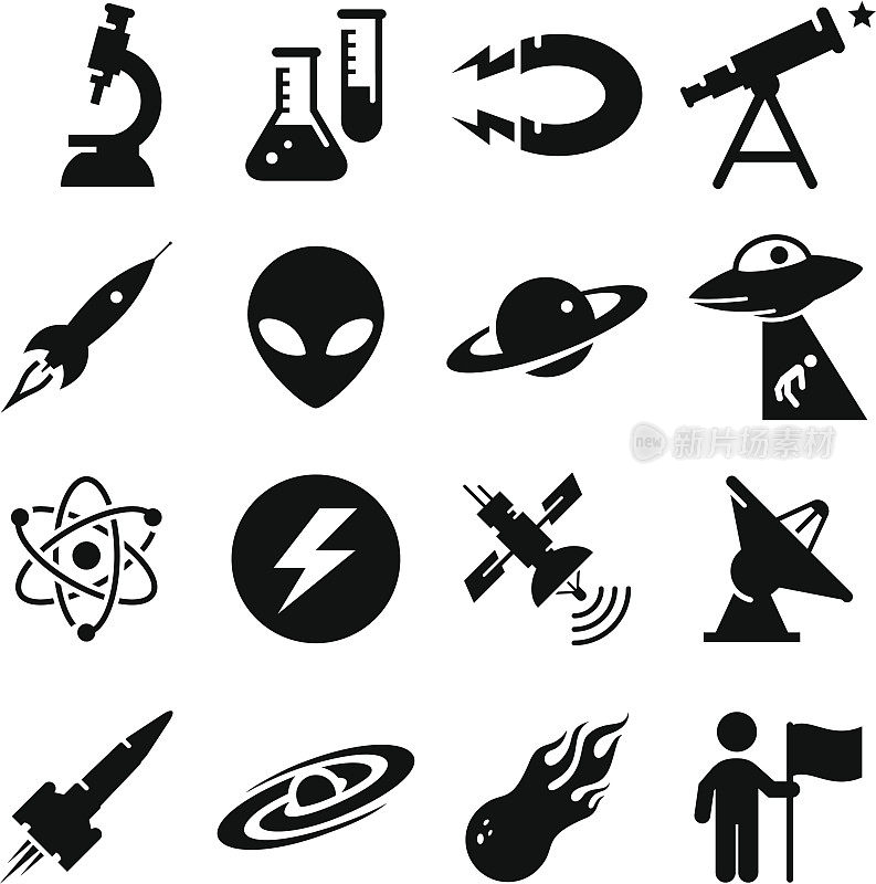 太空和科学图标-黑色系列