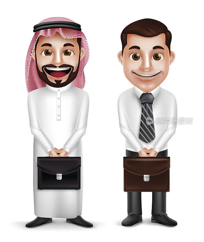 沙特阿拉伯男子和商人向量字符拿着公文包