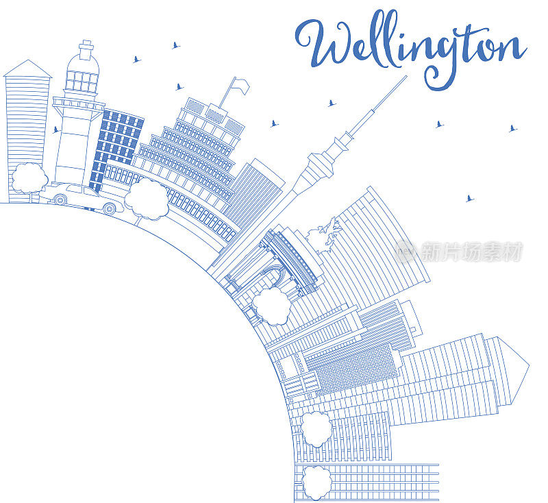 用蓝色建筑和复制空间勾勒威灵顿的天际线。