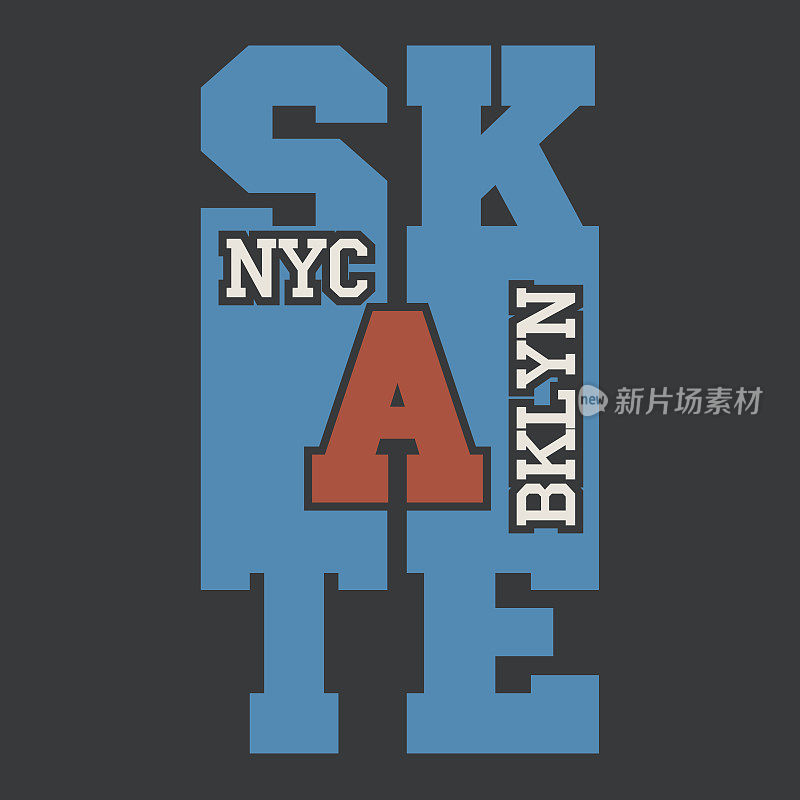 纽约滑板印刷运动图形t恤，矢量