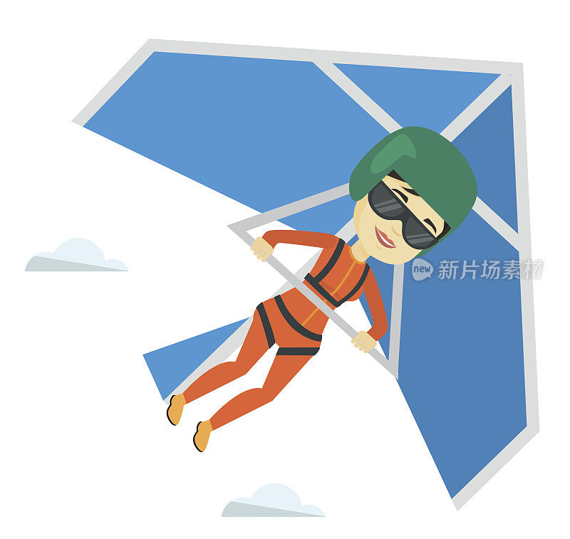 女人飞行在悬挂滑翔机矢量插图