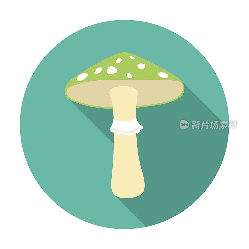 绿色鹅膏图标在平坦风格孤立在白色背景。蘑菇符号股票矢量插图。