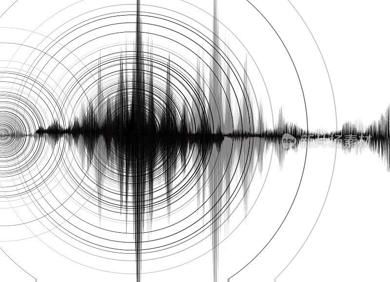高里氏震级与圆振动的白皮书背景，音频波形概念，教育和科学设计，矢量插图。