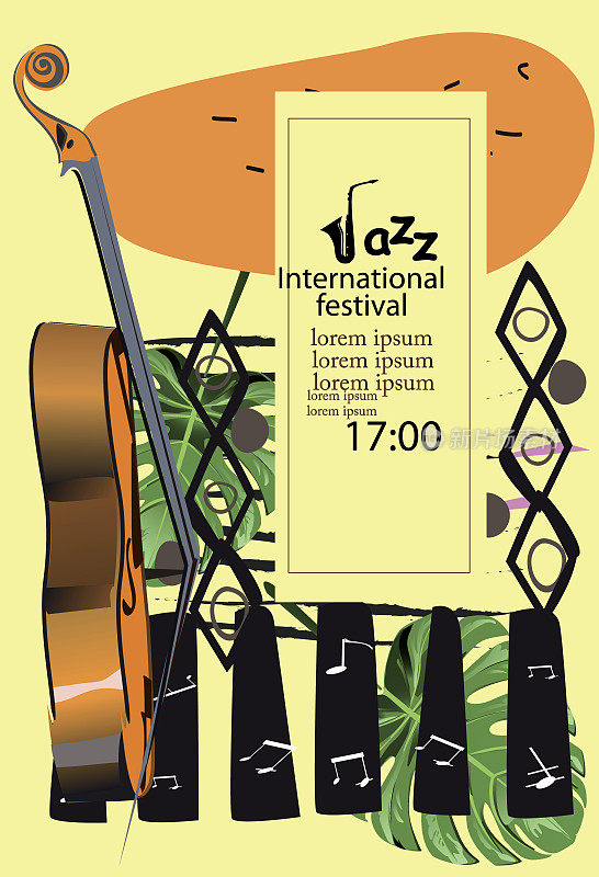 爵士乐海报上有音乐家和乐器。