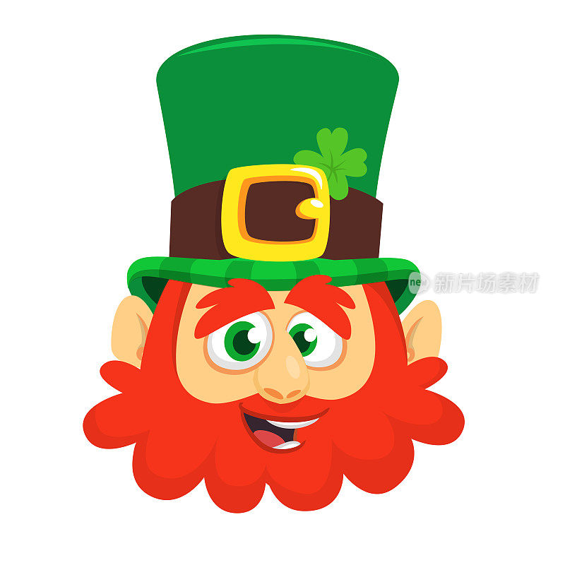 绿帽子脸的小妖精。红胡子的头。图为爱尔兰圣帕特里克节庆祝活动