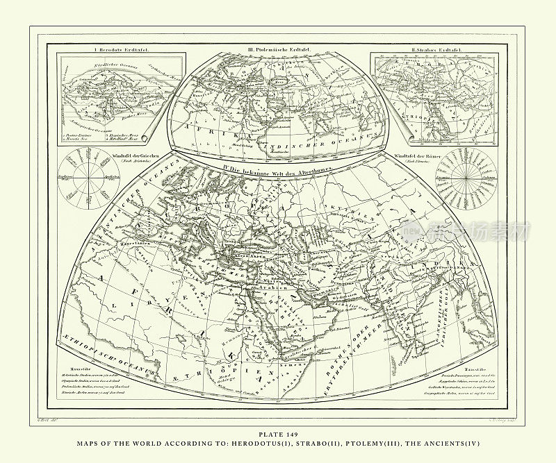 雕刻古董，根据希罗多德，斯特拉博，托勒密的世界地图和古代雕刻古董插图，出版于1851年