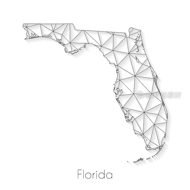 佛罗里达地图连接-网络网格上的白色背景