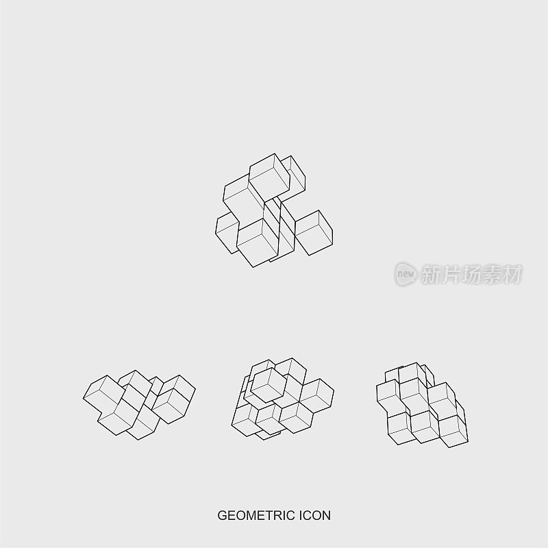 一套三维立方体结构模型图案图标的设计