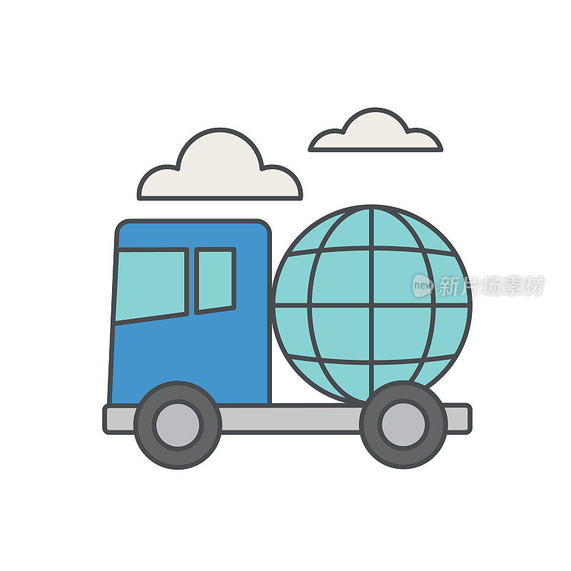 配送卡车物流配送和运输细线图标