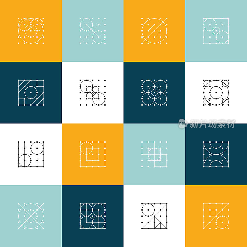 色彩极简主义几何点线条图案图标集合封面
