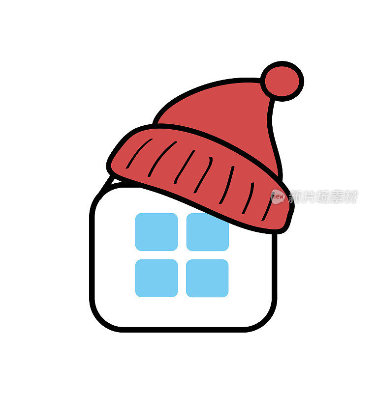 戴着针织帽的宅男。家绝缘的概念。房子里很暖和。平面设计。矢量插图。