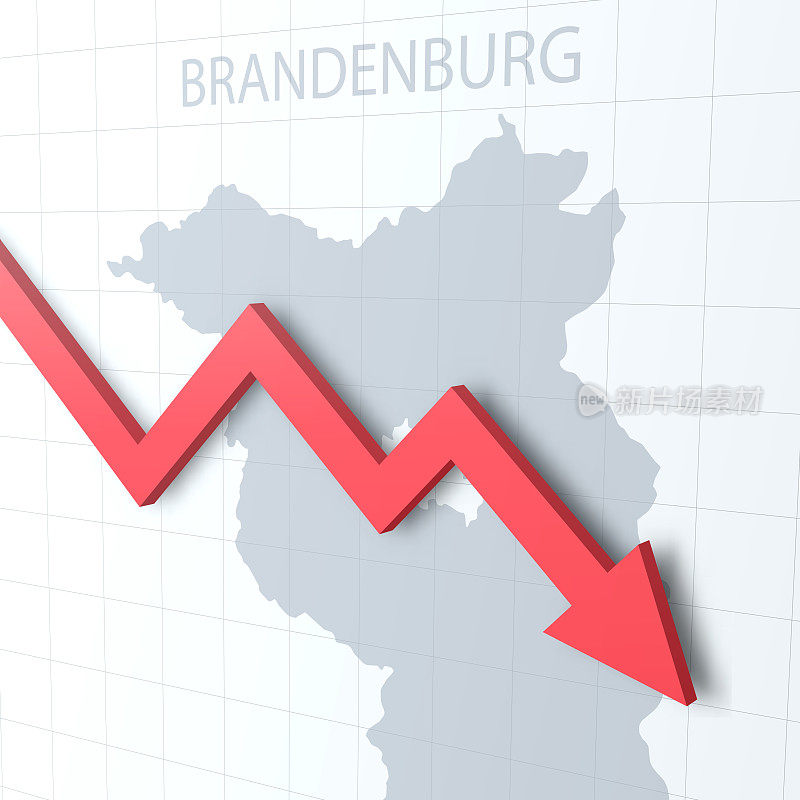 坠落的红色箭头，背景是勃兰登堡地图