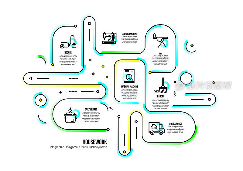信息图设计模板与家务关键字和图标