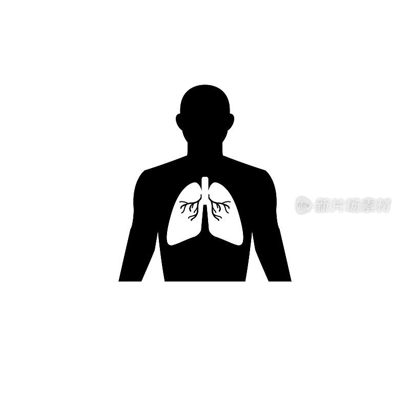 肺医学载体图标，呼吸系统图标，人的轮廓与肺