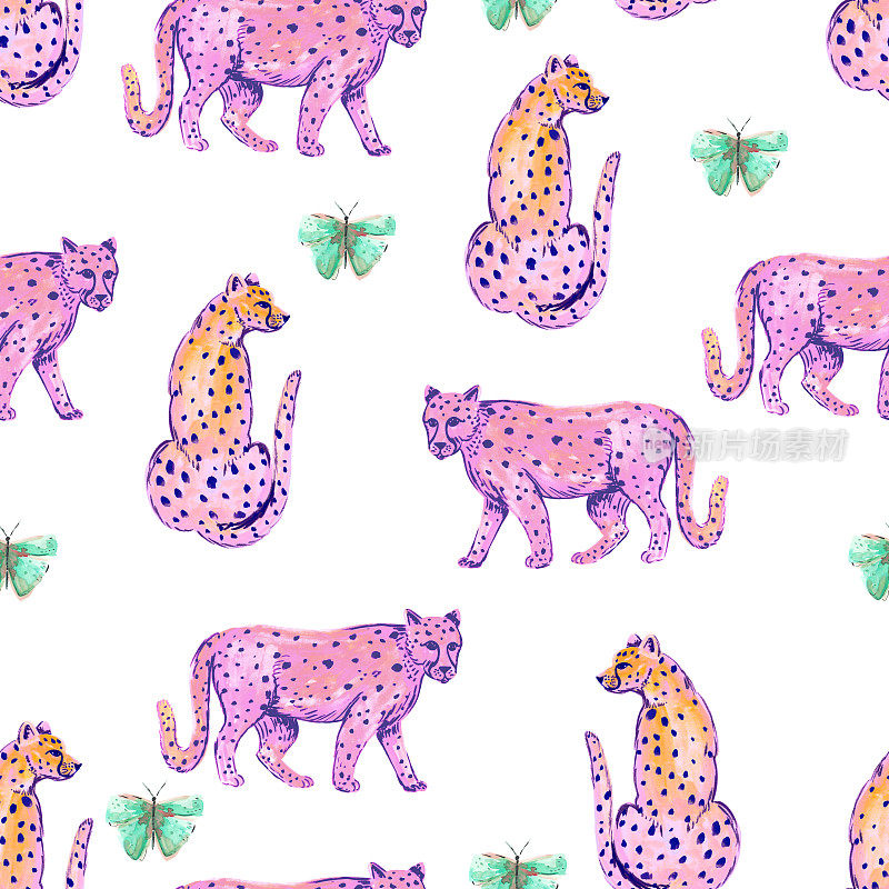 紫色猎豹无缝背景图案