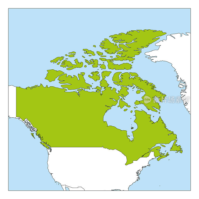 加拿大地图用绿色标出邻国