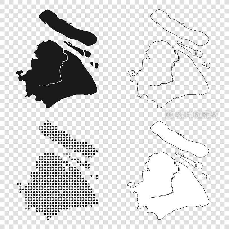 上海地图设计-黑色，轮廓，马赛克和白色