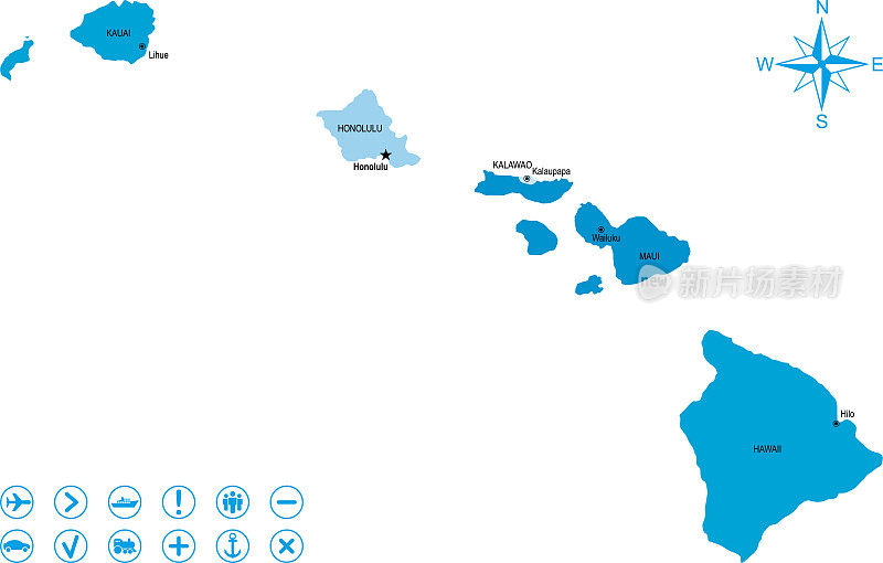 夏威夷地图与图标和键