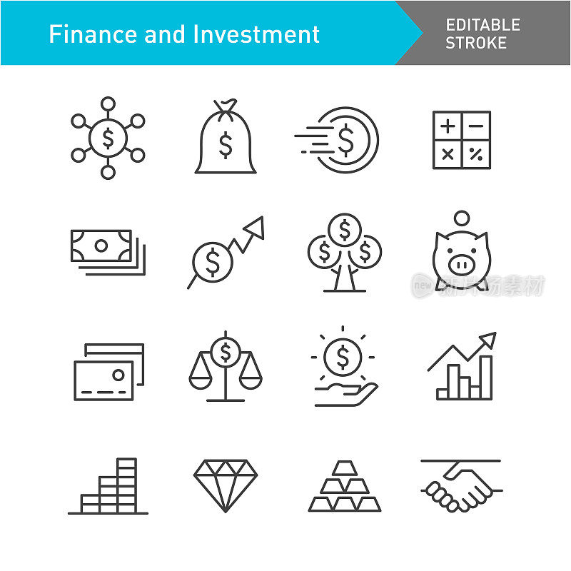 金融和投资图标-线系列-可编辑的笔画