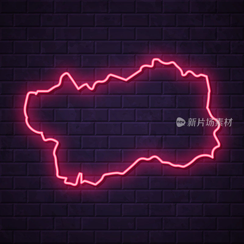 奥斯塔山谷地图-发光的霓虹灯在砖墙的背景