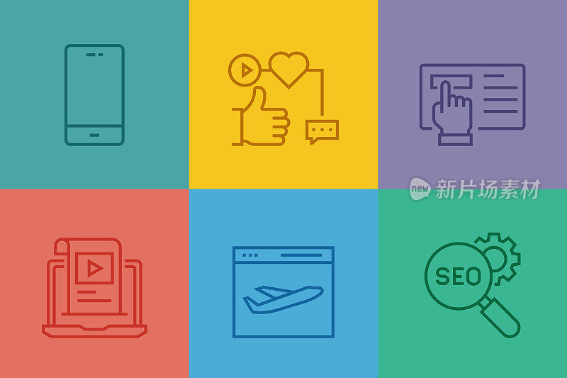 入站营销相关线路图标。向量符号说明。