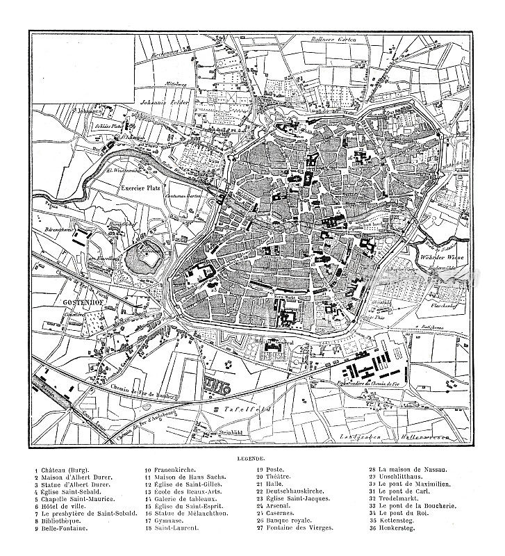 地图城市纽伦堡德国1864