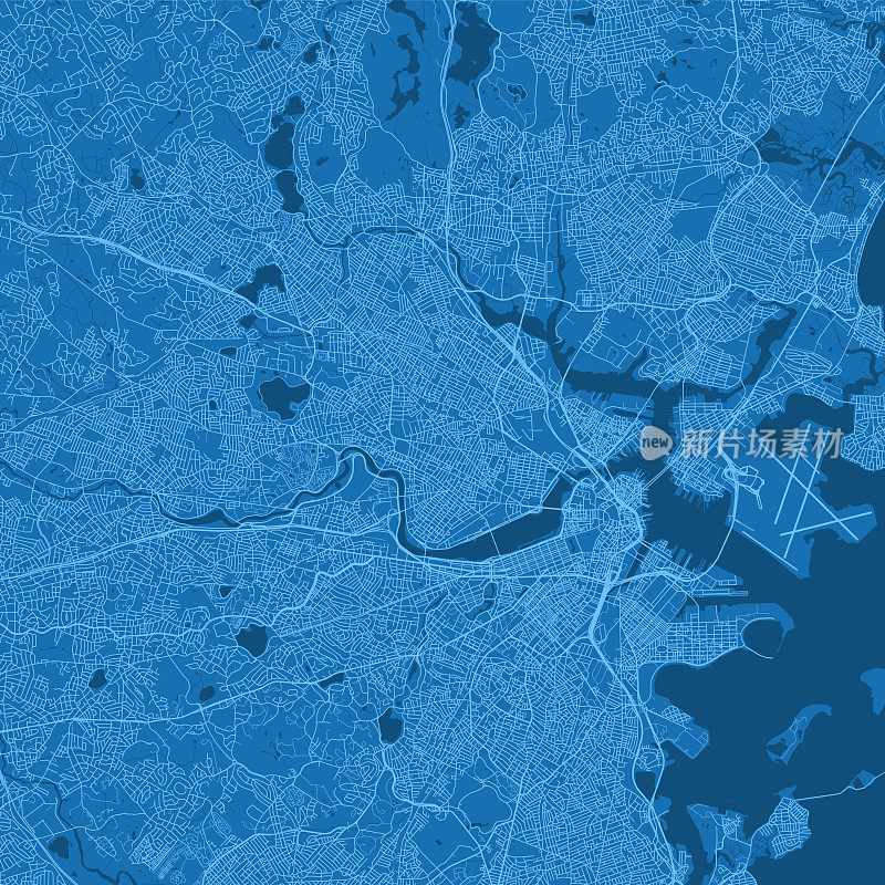 剑桥MA城市向量路线图蓝色