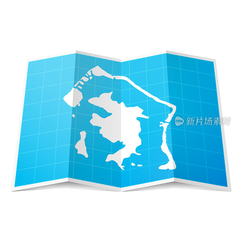波拉波拉岛地图折叠，孤立在白色背景上