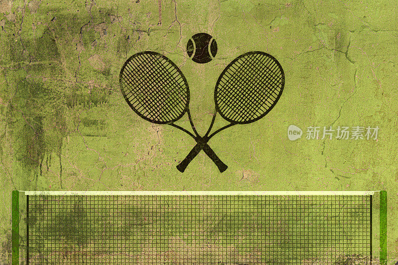 网球拍网草地球场运动背景与拷贝空间