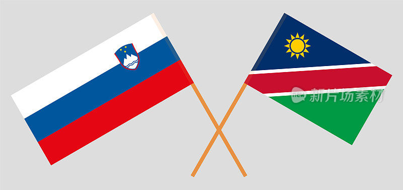 斯洛文尼亚和纳米比亚的交叉国旗。官方色彩。正确的比例