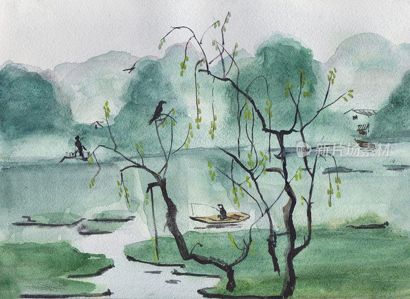 静静的河上长满了柳树