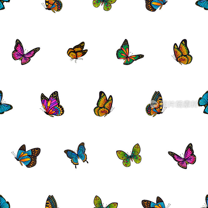 蝴蝶无缝图案，水彩插图。