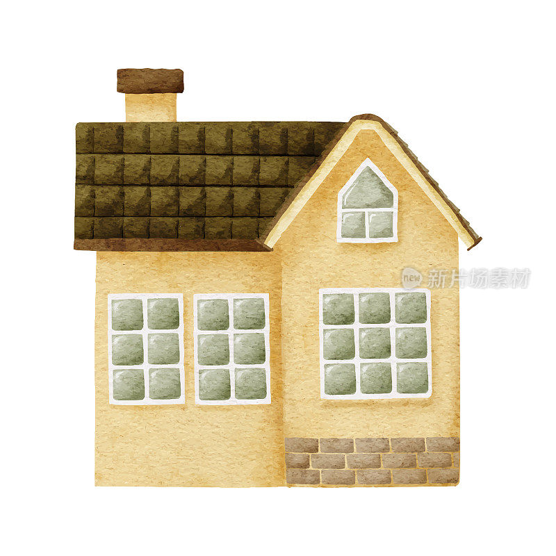 水彩可爱的村庄家庭屋顶插图