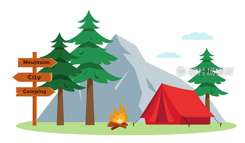 带露营帐篷的旅游露营景观，