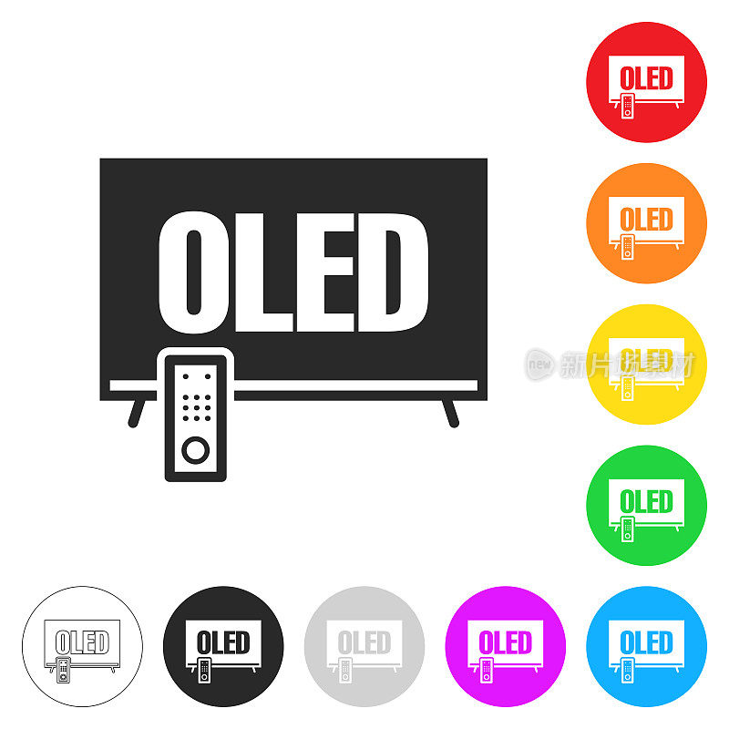 OLED电视。彩色按钮上的图标