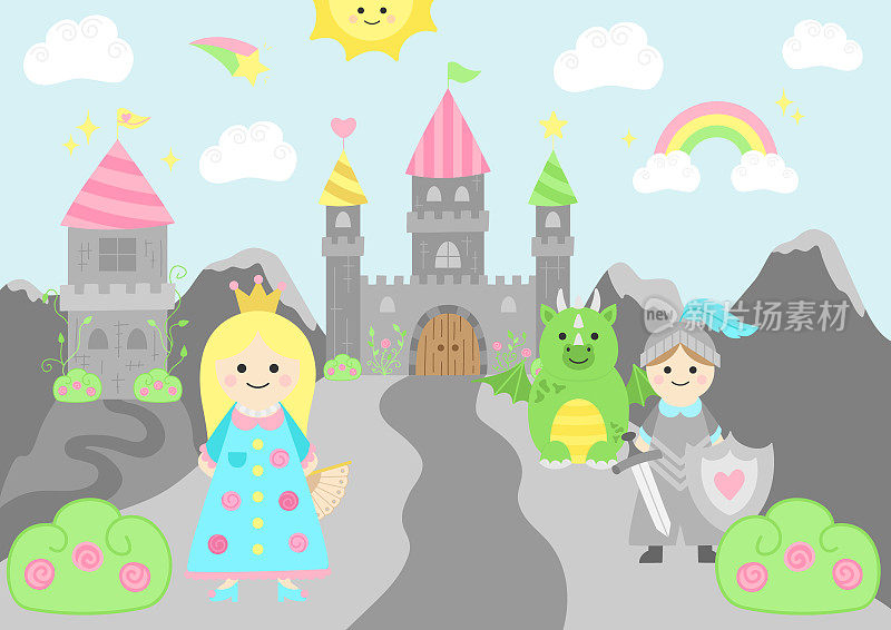 童话公主可爱城堡矢量插图背景
