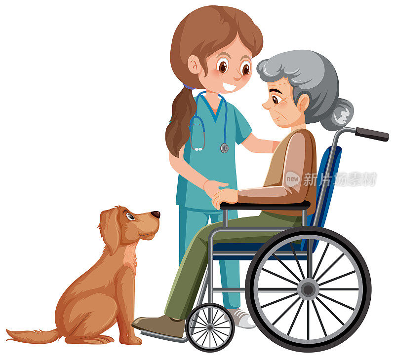坐轮椅的老年妇女和护士