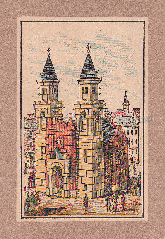 教堂，用积木建造，彩色石印，1895年左右出版